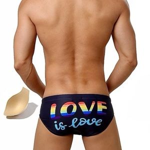 Men’s Love Is Love Low Waist Swimwear Mens Bathing Suit Quick Dry Beachwear
